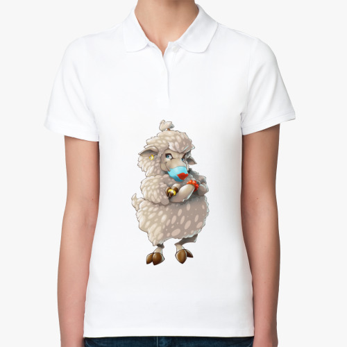 Женская рубашка поло (печать) с принтом Овечка на карантине