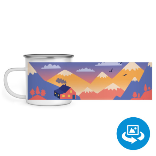 Эмалированная кружка (круговая запечатка) с принтом Дом и горы