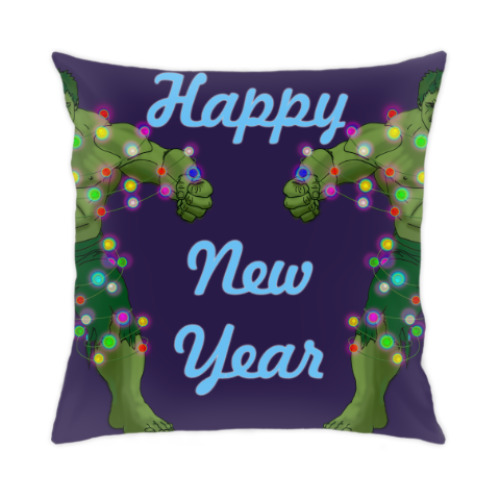 Подушка с принтом Халк Новый Год