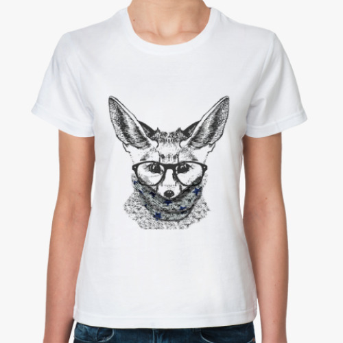 Классическая футболка с принтом Интеллигентный фенек