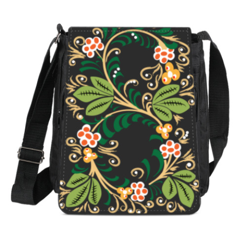 Сумка-планшет с принтом Узор. Листья и ягоды.