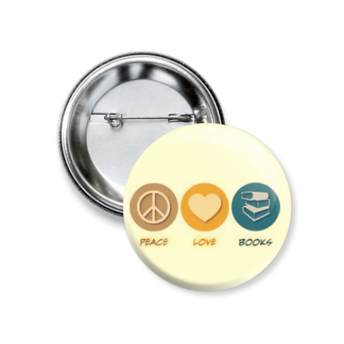 Значок 37мм с принтом PeaceLoveBooks