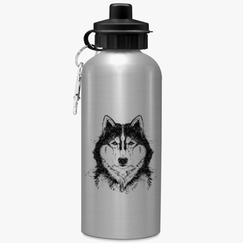 Бутылка с карабином (500 мл) с принтом хаски