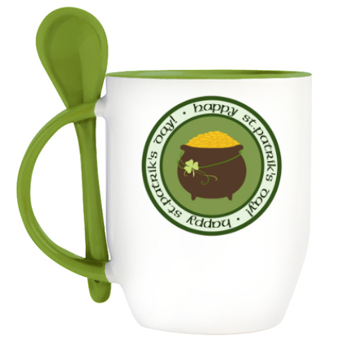 Кружка с ложкой с принтом Горшочек лепрекона
