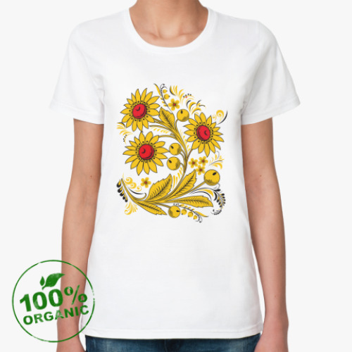 Женская футболка из органик-хлопка с принтом Хохлома