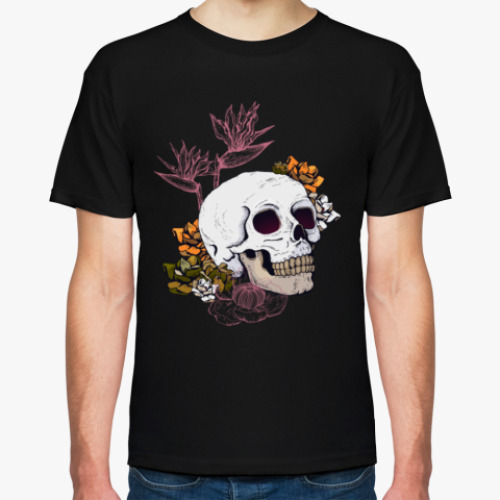 Футболка с принтом Череп с цветами