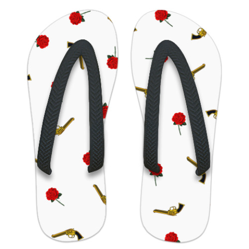 Шлепанцы (сланцы) с принтом Цветы(розы) и Пистолеты