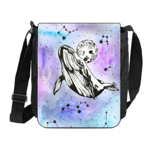 Сумка на плечо (мини-планшет) с принтом Кит в космосе