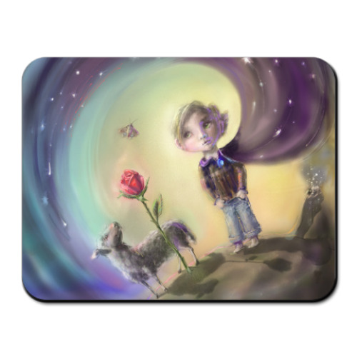 Коврик для мыши с принтом  Маленький Принц в джинсах и небесном плаще.