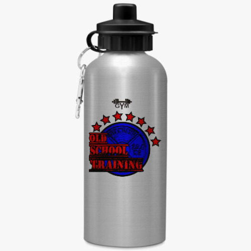 Бутылка с карабином (500 мл) с принтом СТАРАЯ ШКОЛА ТРЕНИРОВКИ!