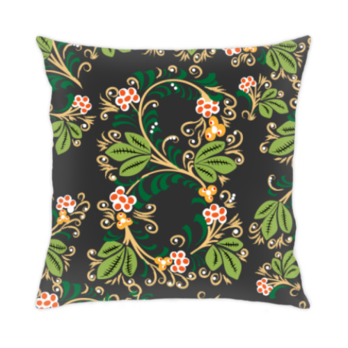 Подушка с принтом Узор. Листья и ягоды.