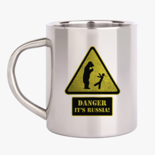 Кружка металлическая с принтом Danger It's Russia