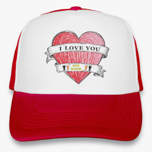 Кепка-тракер с принтом I love you and beer