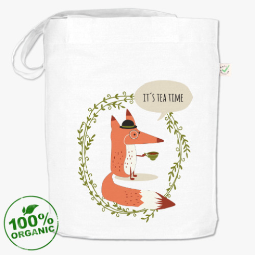 Сумка шоппер с принтом Лиса и чай