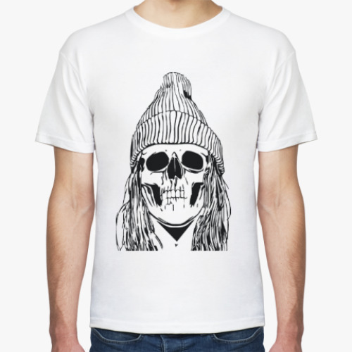Футболка с принтом Женский череп в шапке