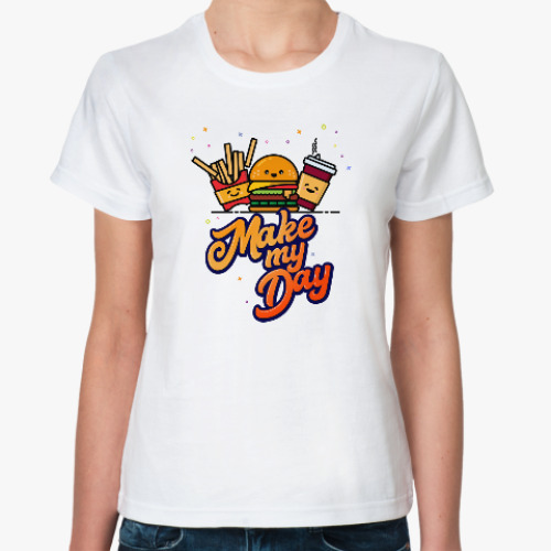 Классическая футболка с принтом Яркая и веселая еда