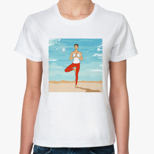 Классическая футболка с принтом Позитивная йога