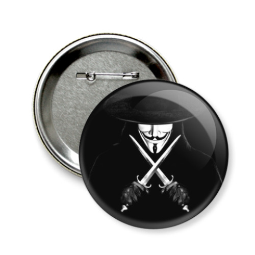 Значок 58мм с принтом вендетта, анонимус, Гай Фокс