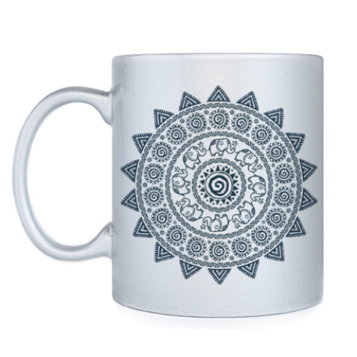 Кружка с принтом Мандала со слониками