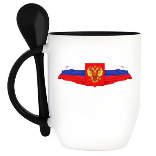 Кружка с ложкой с принтом Россия