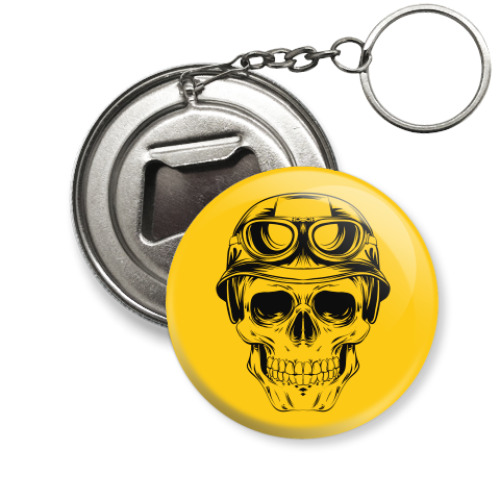Брелок-открывашка с принтом Череп в каске с авиа очками