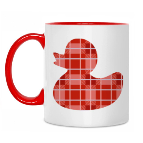 Кружка с принтом Уточка для ванной в шотландскую клетку