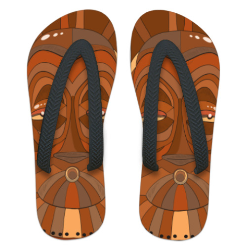 Шлепанцы (сланцы) с принтом Африканские деревянные маски
