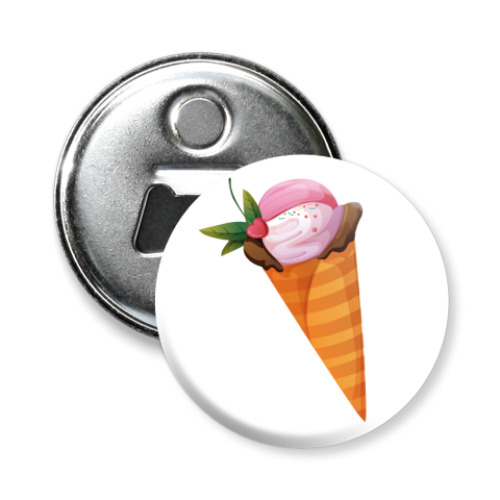 Магнит-открывашка с принтом Мороженое в рожке