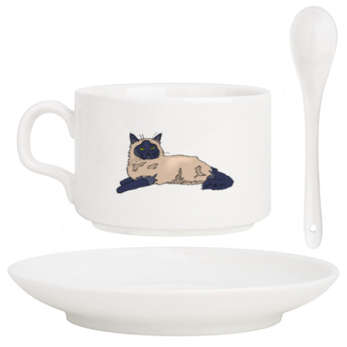 Кофейный набор с принтом Сиамская кошка