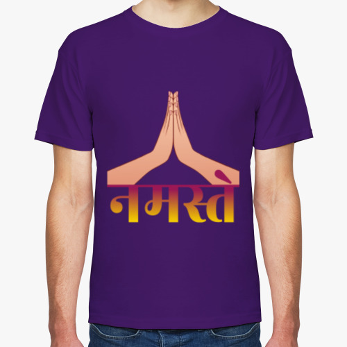 Футболка с принтом Намастэ: жест и надпись на санскрите