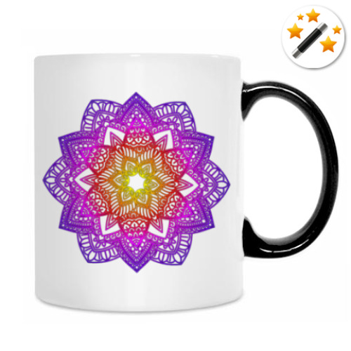 Кружка-хамелеон с принтом яркие мандалы махенди