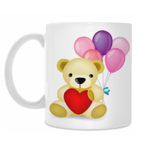 Кружка с принтом Мишка с сердцем и шарами