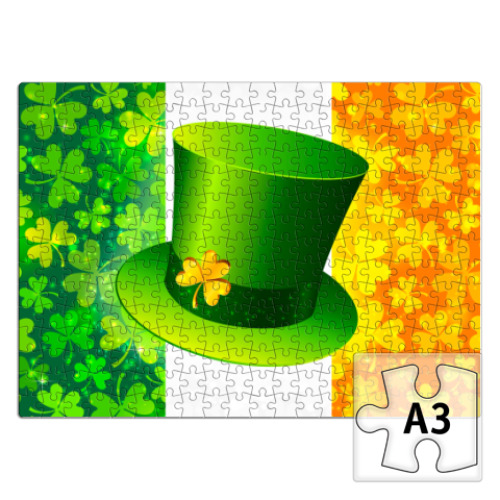 Пазл с принтом Зеленая шляпа+ирландский флаг