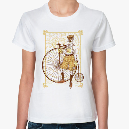 Классическая футболка с принтом Ретро Велосипедист