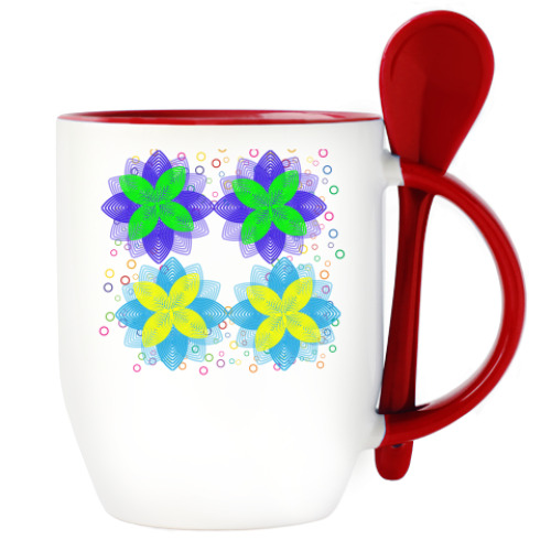 Кружка с ложкой с принтом Flower abstraction