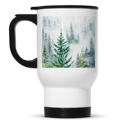 Кружка-термос с принтом Зимний лес