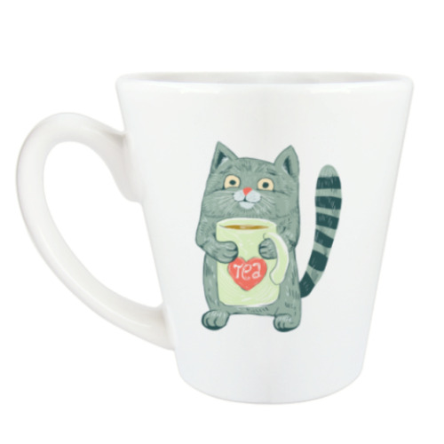 Чашка Латте с принтом Кот с чаем