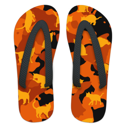 Шлепанцы (сланцы) с принтом Коты на камуфляже