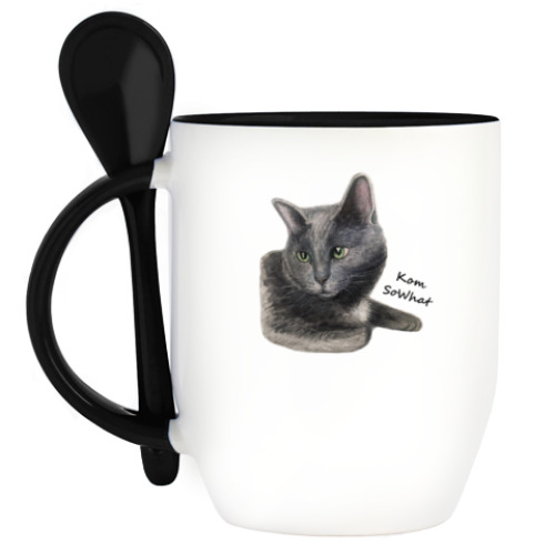 Кружка с ложкой с принтом Котэ-сноб